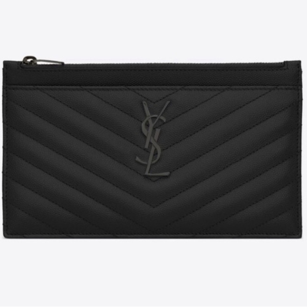 Saint Laurent Black Leather Envelope clutch/pouch